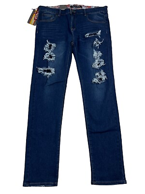 #ad American Breed Mens Dark Blue Stretch Distressed Jeans 38