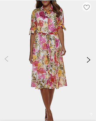 #ad Calvin Klein 22w Dress Womens Plus Size Floral Button Down summer $144 New
