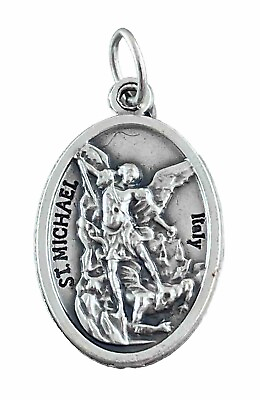 #ad Catholic Saint Michael Silver Tone Religious Medal Italy