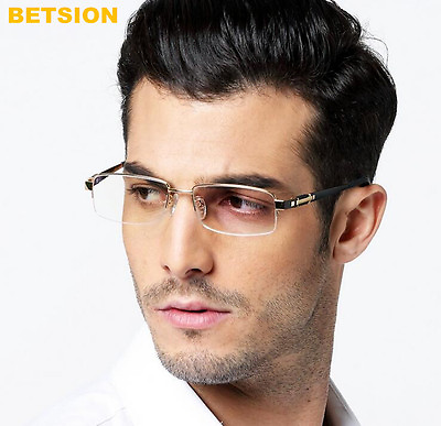 #ad Men#x27;s 100% Pure Titanium Eyeglass Frames Half Rimless Glasses Rx able eyewear