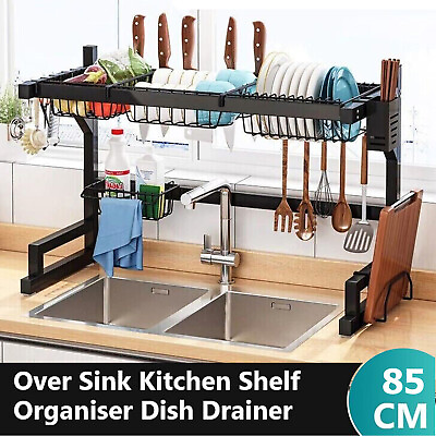 #ad Over Sink Dish Drying Rack 2 Tier Stainless Steel Kitchen Shelf Cutlery Drainer