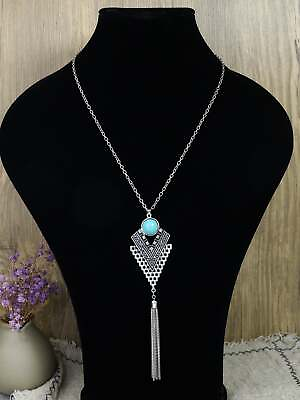 #ad Turquoise Decor Geometric amp; Metal Tassel Charm Necklace for Women Jewelry for