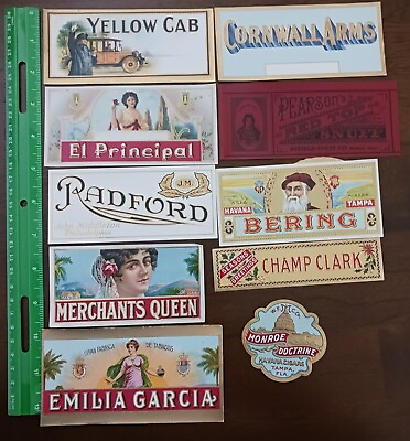 #ad CIGAR BOX LABELS LOT OF 10 CIGAR END LABELS USED #088