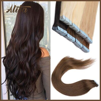 #ad Tape In Human Hair Extensions Straight Brazilian Remy Hairpieces Women Seamless