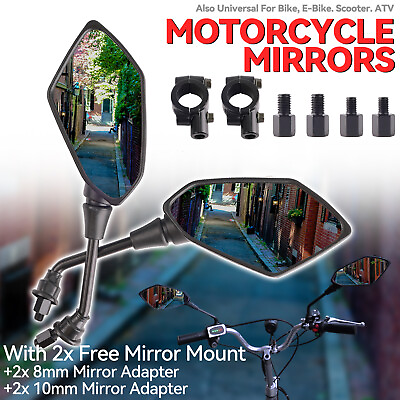 #ad 10mm 7 8quot; Motorcycle Side Mirror For Suzuki Honda ATV Bike Rearview Universal US