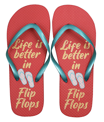 #ad New Women#x27;s Juncture quot;Life Is Betterquot; Rubber Flip Flops Coral Size M 7 8