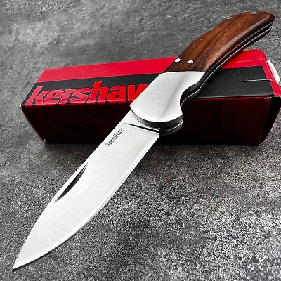 #ad Kershaw Genuine Brown Wood Handles Small Folding Blade Lockback Pocket Knife NEW