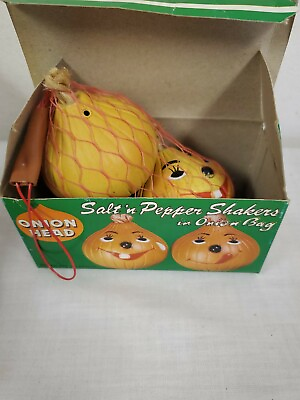 #ad Vintage Anthropomorphic Onion Head Bag Salt amp; Pepper Shakers NEW OLD STOCK 1981