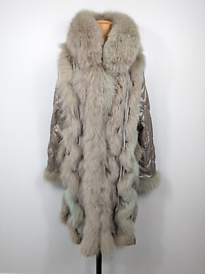 #ad Linda Richards Women#x27;s Genuine Fur Dyed Penny Lane Reversible Metallic Coat Sz L