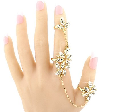 #ad Women Fashion Charms Hollow Out Flower Full Finger Link Double Finger Ring AK $6.95