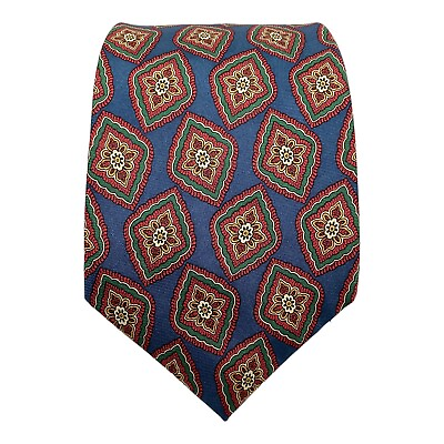 #ad BUERBERRYS Blue Medallion Silk Tie Made In England 58quot; 3.75quot; EX COND