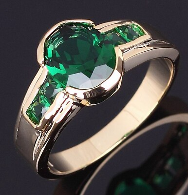 #ad Engagement Green Cz 18K Black Gold Filled Mens Wedding Ring Gift Size 8 11