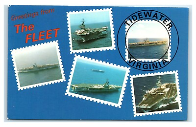 #ad Postcard Greetings from the Fleet Tidewater VA Military Aircraft Carriers I58