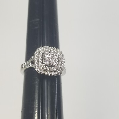 #ad Vintage Rhinestone Womens Ring Silver Tone Wedding Bridal Size 8.25