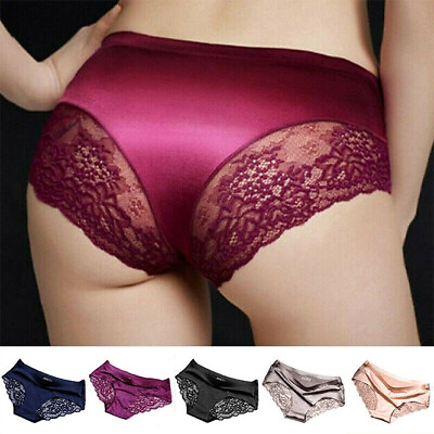 #ad Shiny Satin Silky Knickers Sexy Briefs Women Underwear Lace Panties Seamless US