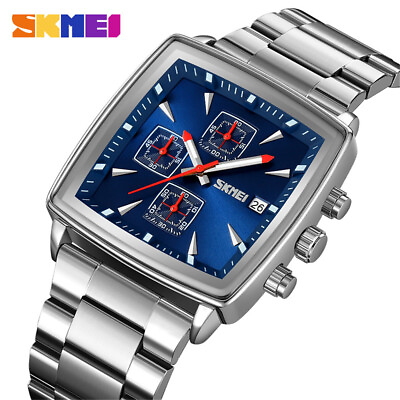 #ad SKMEI Watch Men Full Steel Casual Time Quartz Date Rectangle Business Male Watch