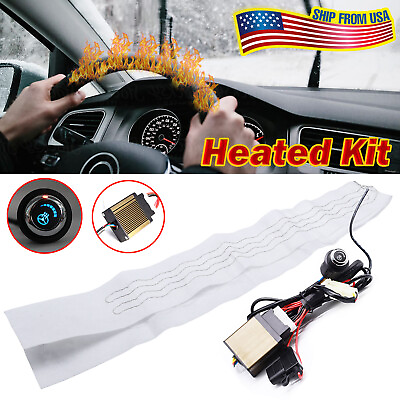 #ad Car DIY Winter Heated Steering Wheel Cover Kit Heater Thermal Pad Hand Warmer US