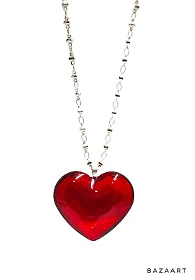 #ad Large Red Heart Glass Pendant White Gold Plated 18K GP Pendant Necklace Love 18quot;