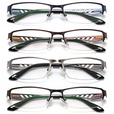 #ad Mens Business Rectangle Eyeglass Frames Alloy Half Frame Glasses Frame Rx able J