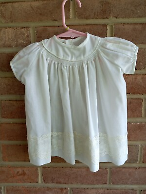 #ad Vintage Baby Dress Nannette Cream Ivory Lace Trim Cotton size 6 mos