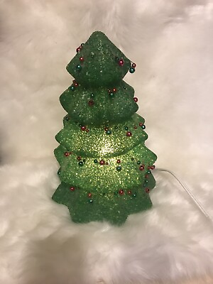 #ad Vintage Green Plastic Resin 10”Lighted Christmas Tree