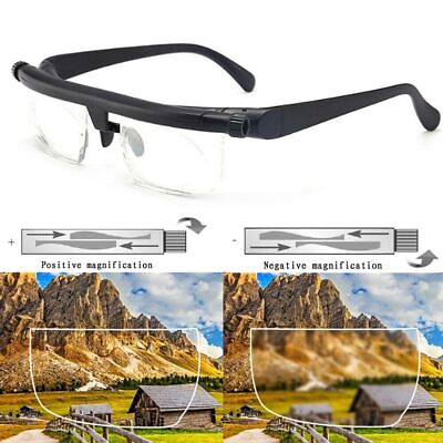 #ad Dial Adjustable Glasses Variable Focus For Reading Distance Vision Eyeglasses US
