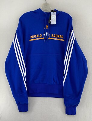 #ad Buffalo Sabres Men#x27;s Logo Adidas 3 Stripe NHL Hoodie Sweatshirt Size L Blue