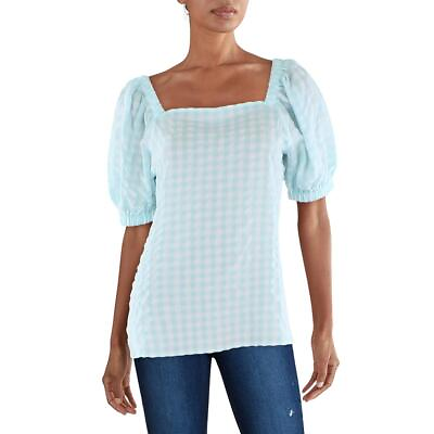 #ad Anne Klein Womens Checkered Square Neck Pullover Top Blouse BHFO 0555