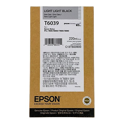 #ad Genuine Epson T6039 Light Light Black Ink Stylus Pro 7800 9800 7880 9880 Exp9 23