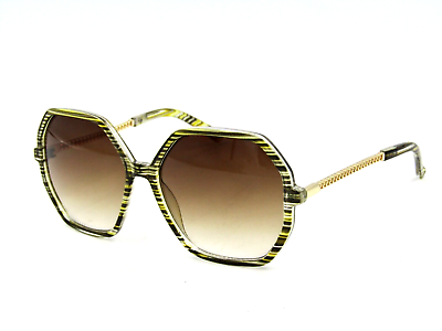 #ad Tahari TH814 Retro Oversized Hexagon Sunglasses OLST Striped Brown Brown #600