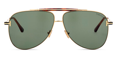 #ad Tom Ford FT1018 Sunglasses Shiny Deep Gold Shiny Classic Havana T Logo Green