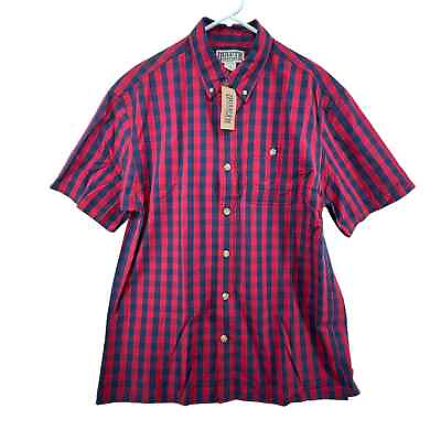 #ad Duluth Size Medium NEW Button Down Shirt Short Sleeve Plaid Gingham Red Blue