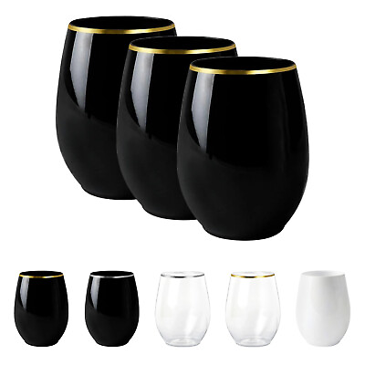 #ad Elegant Stemless Disposable Plastic Wine Glasses Wedding Party Cups 64pcs