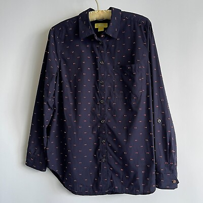 #ad Maeve by Anthropologie Womens Classic Embroidered Button Down Shirt 8 Navy Blue