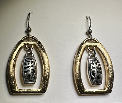 #ad Two Tone Silver And Gold Earrings Dangle Drop Unmarked Vintage
