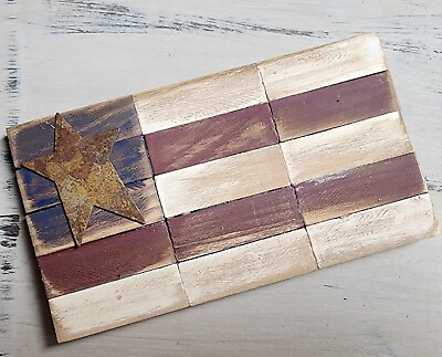 #ad Handmade Wooden Sign...American Flag...Rustic Primitive Decor Shelf Sitter