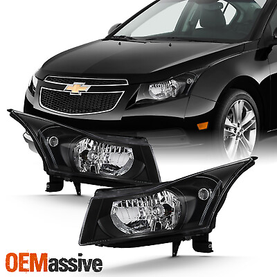 #ad For 2011 2015 Chevy Cruze Sedan Halogen Type Black Headlights Pair LeftRight