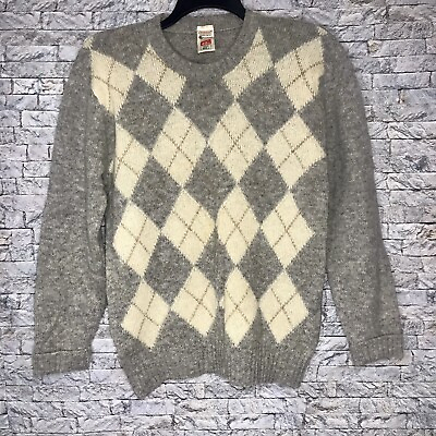 #ad Vintage St. Michael Wool Gray Argyle Made in UK Sweater Men#x27;s Medium