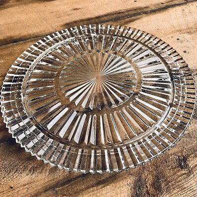 #ad Art Deco Style Clear Glass Cake Plate Footed Platter Unknown Maker 11 1 4”