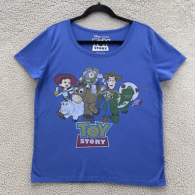 #ad Toy Story Buzz Woody amp; The Gang Top Women Large L Blue Character Logo Party Tee