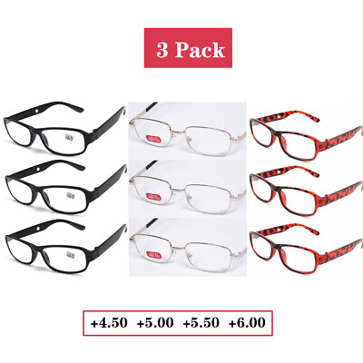 #ad 3 Pack High Power Extra Strength Reading Glasses Reader Women 4.0 4.5 5.0 6.0
