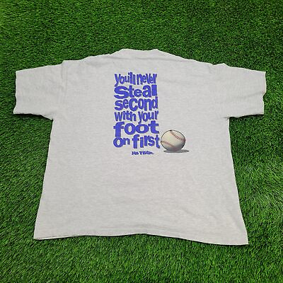 #ad Vintage NO FEAR Baseball Never Steal Slogan Shirt 2XL Short 25x27 Gray Sports