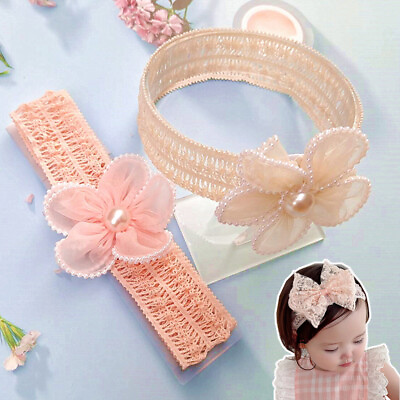 #ad Baby Newborn Headwear Lace Bow Elastic Infant Turban Pearl flower Sweet DIY amp;