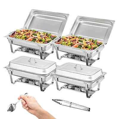 #ad VEVOR 4 Pack Rectangle Chafing Dish Set with Full Size 8Qt Pan Frame Fuel Holder