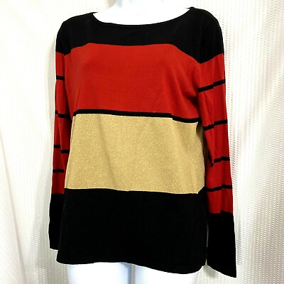 #ad Chaus Womens Color Block Red Black Gold Sweater Size L