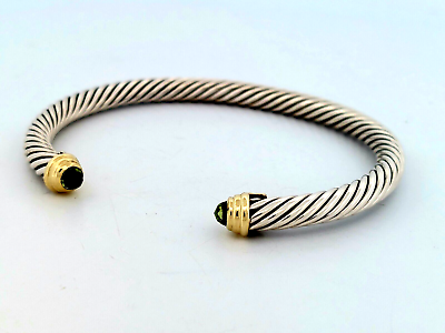 #ad David Yurman Cable Classic Sterling amp; 14k Gold Prasiolite Bracelet Size 6.5quot;
