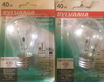 #ad 2 Sylvania Appliance Clear Light Bulbs 40 Watts A15 Bulb For Ovenrefrigerator