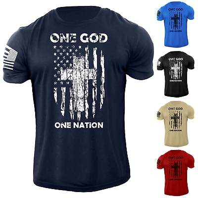 #ad Men#x27;s One GOD One Nation Cross USA Flag T Shirt American Patriotic 100% Cotton