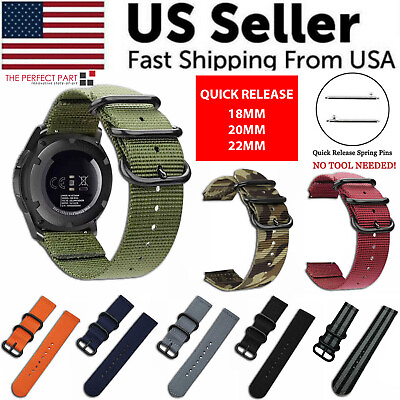 #ad 18mm 20mm 22mm Durable Military Woven Nylon Wrist Watch Band Quick Release Strap