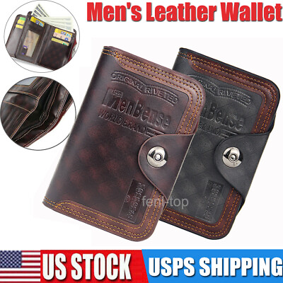 #ad Men#x27;s Retro Leather Wallet Bifold Credit Card Holder ID Window Wallet with Hasps
